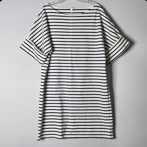 COS Womens Blue White Stripe Shift Dress Large Cuff Sleeves Boat Neck Cotton